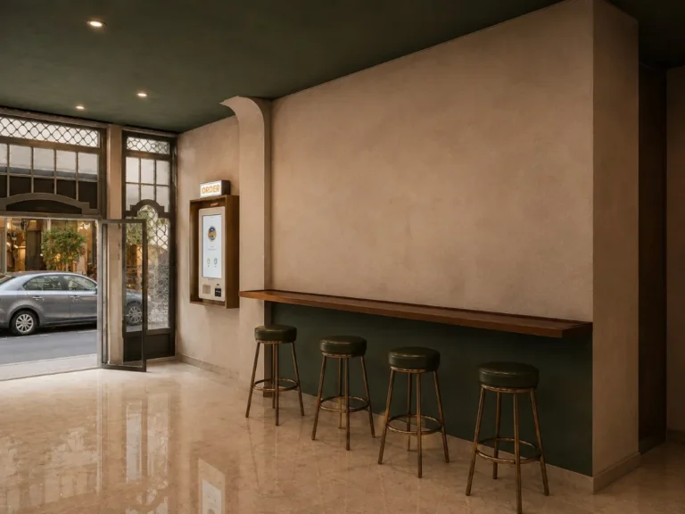 Interior de GIGI con barra y taburetes